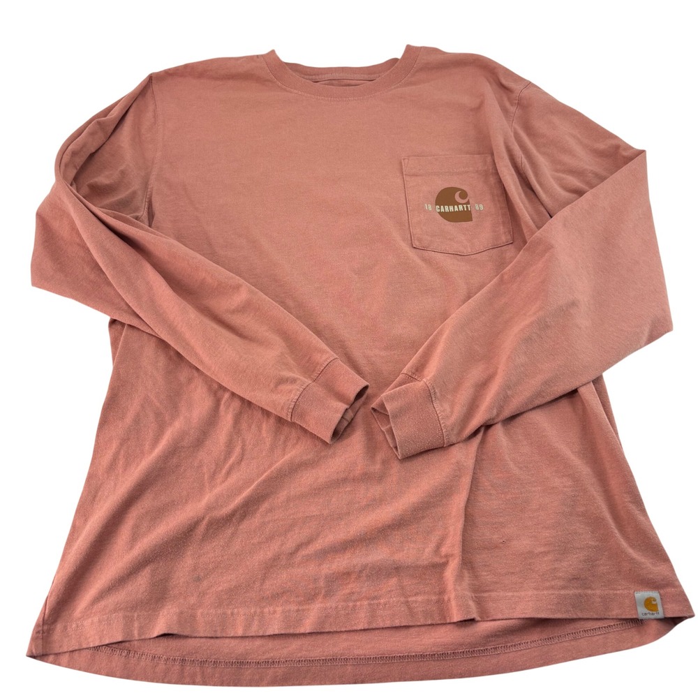 Carhartt Mens Relaxed Fit Long Sleeve Pocket Graphic T-Shirt Pink XL 1889 Logo